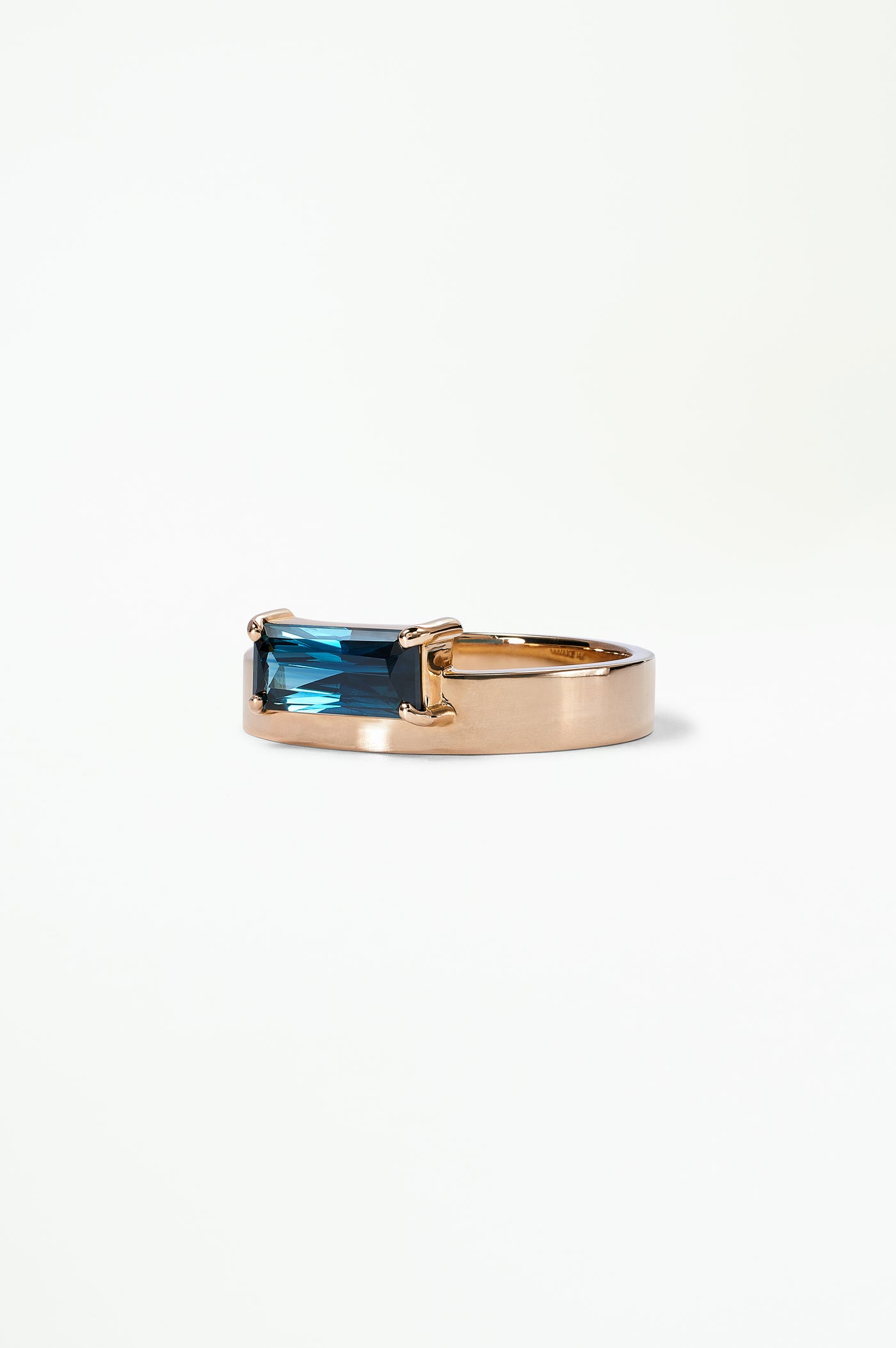 One of a Kind Radiant Cut Teal Sapphire Monolith Ring No. 27