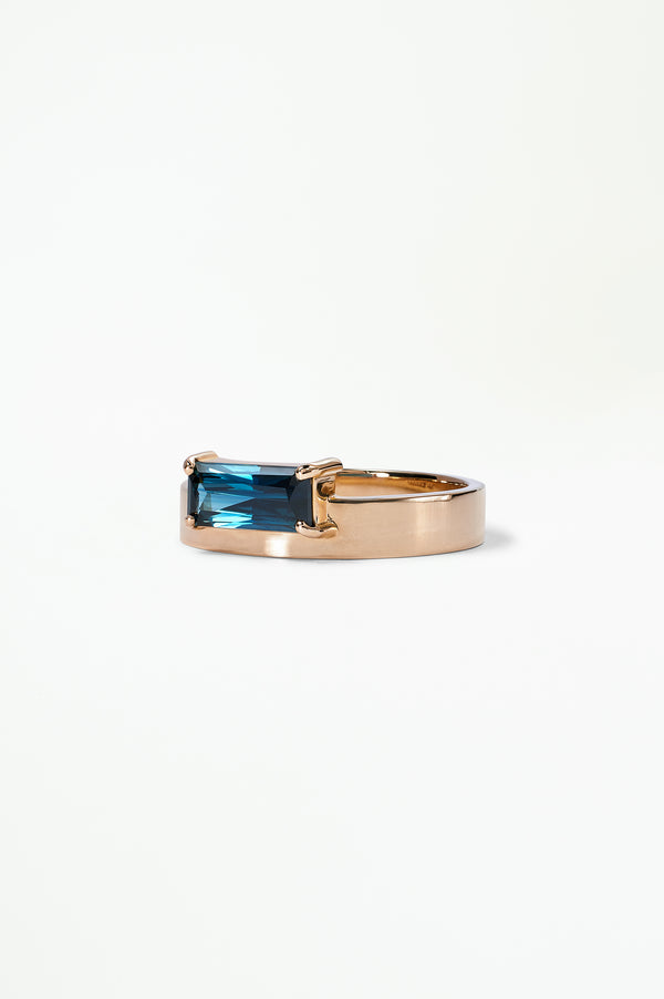 One of a Kind Radiant Cut Teal Sapphire Monolith Ring No. 27