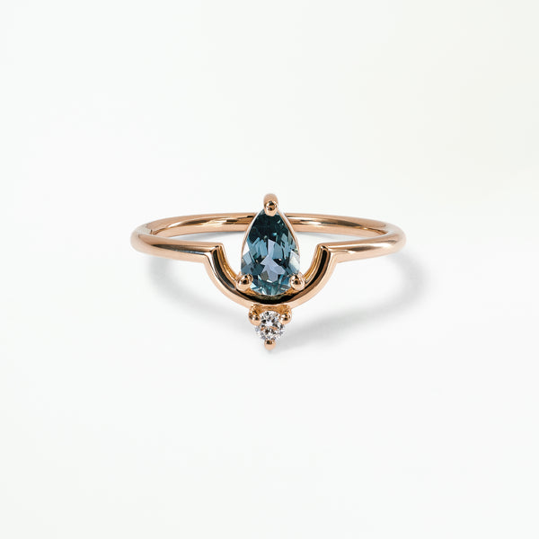 One of a Kind Pear Cut Sapphire and Diamond Nestled Ring No. 15