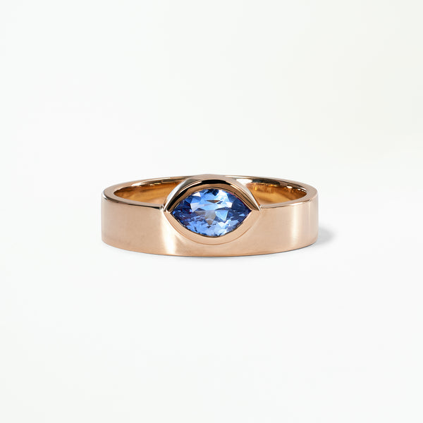 One of a Kind Marquise Cut Blue Sapphire Monolith Ring No. 13