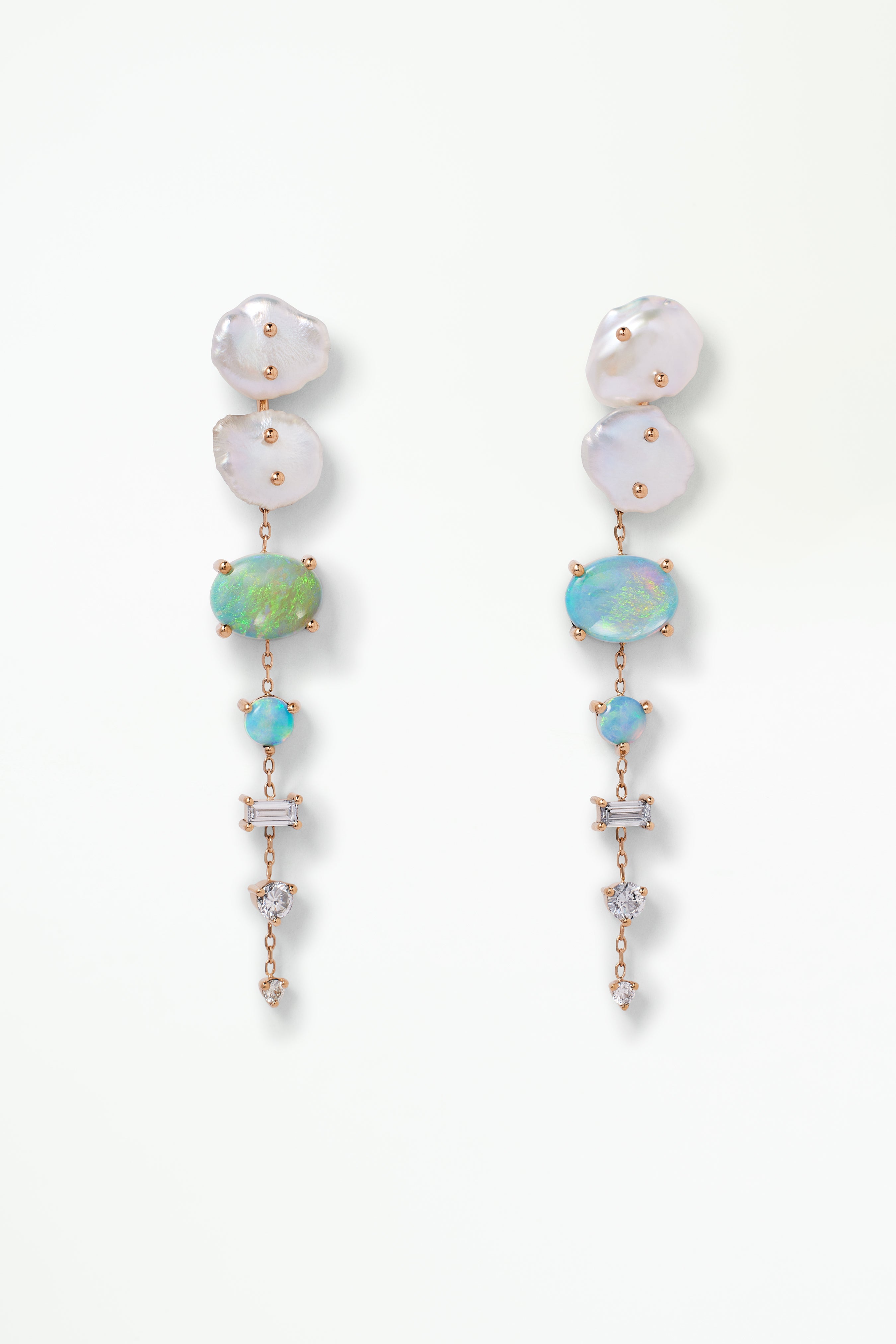 Pearl and Opal Linear Cloud Earrings Pair