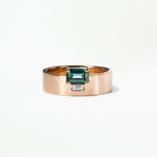 Emerald Cut Sapphire and Baguette Cut Diamond Bricolage Ring
