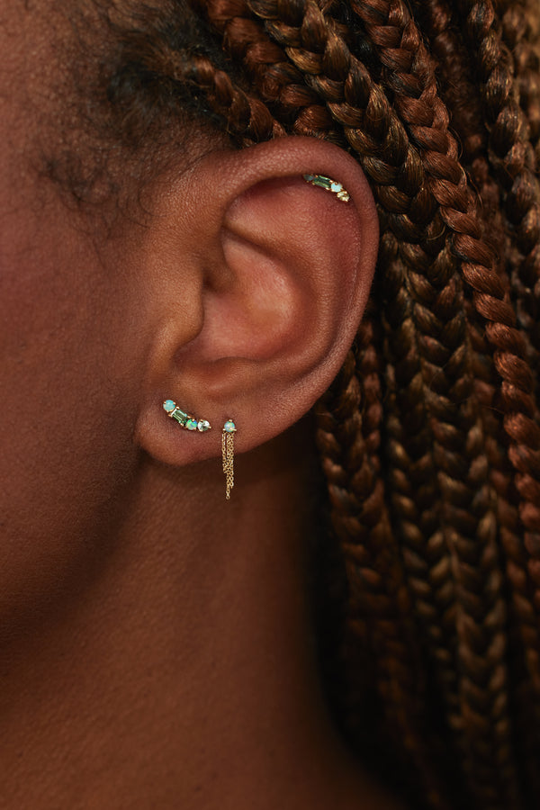 Opal and Tourmaline Crescent Pillar Earring - Single