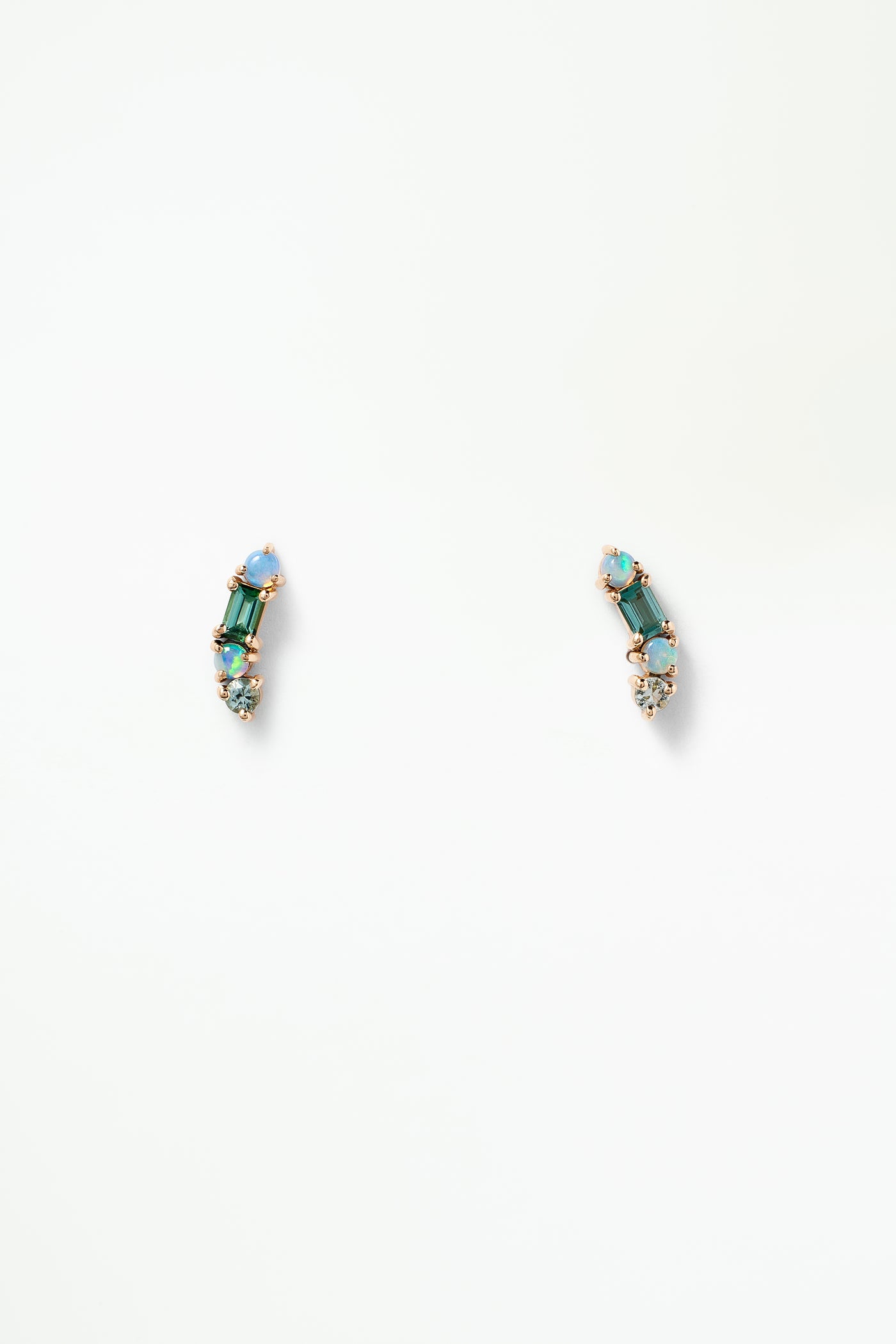 Opal and Tourmaline Crescent Pillar Earring - Single