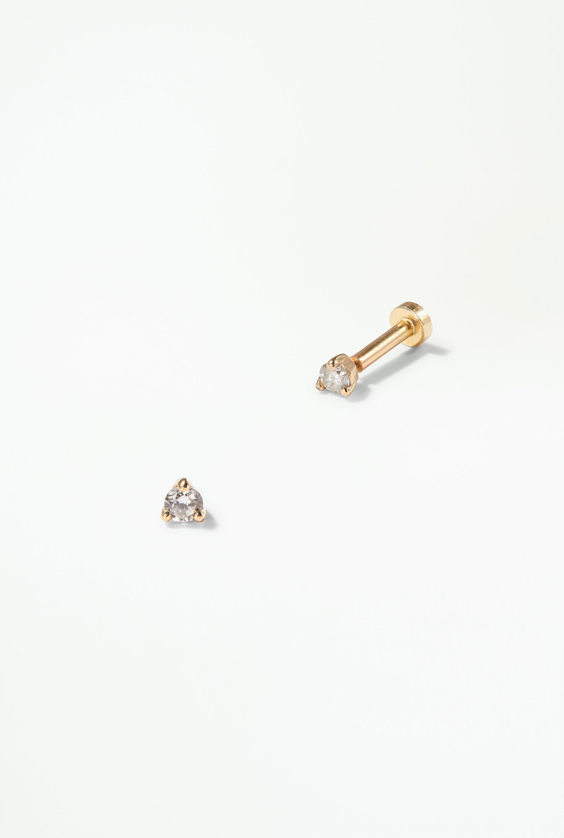 Small Brilliant Diamond Stud - Flat Back - Single Earrings Size 2mm | WWAKE