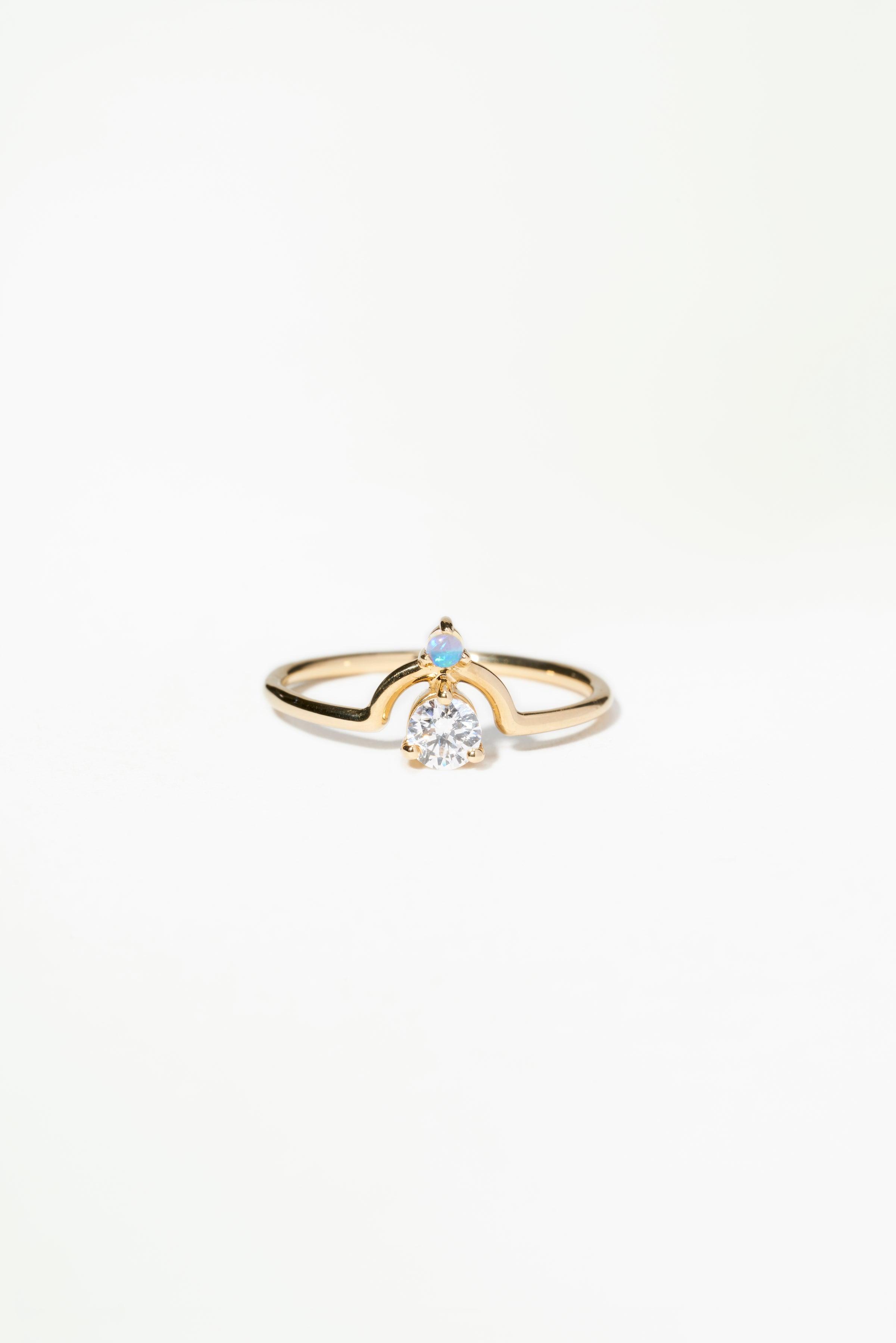 Small Nestled Diamond and Opal Ring - Main Image