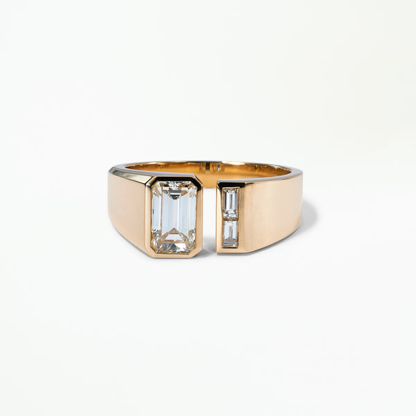 One of a Kind Emerald Cut Diamond Dyad Signet Ring No. 9