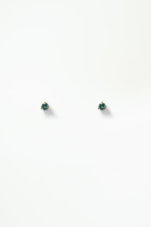 Medium Round Teal Sapphire Stud Earring - Single