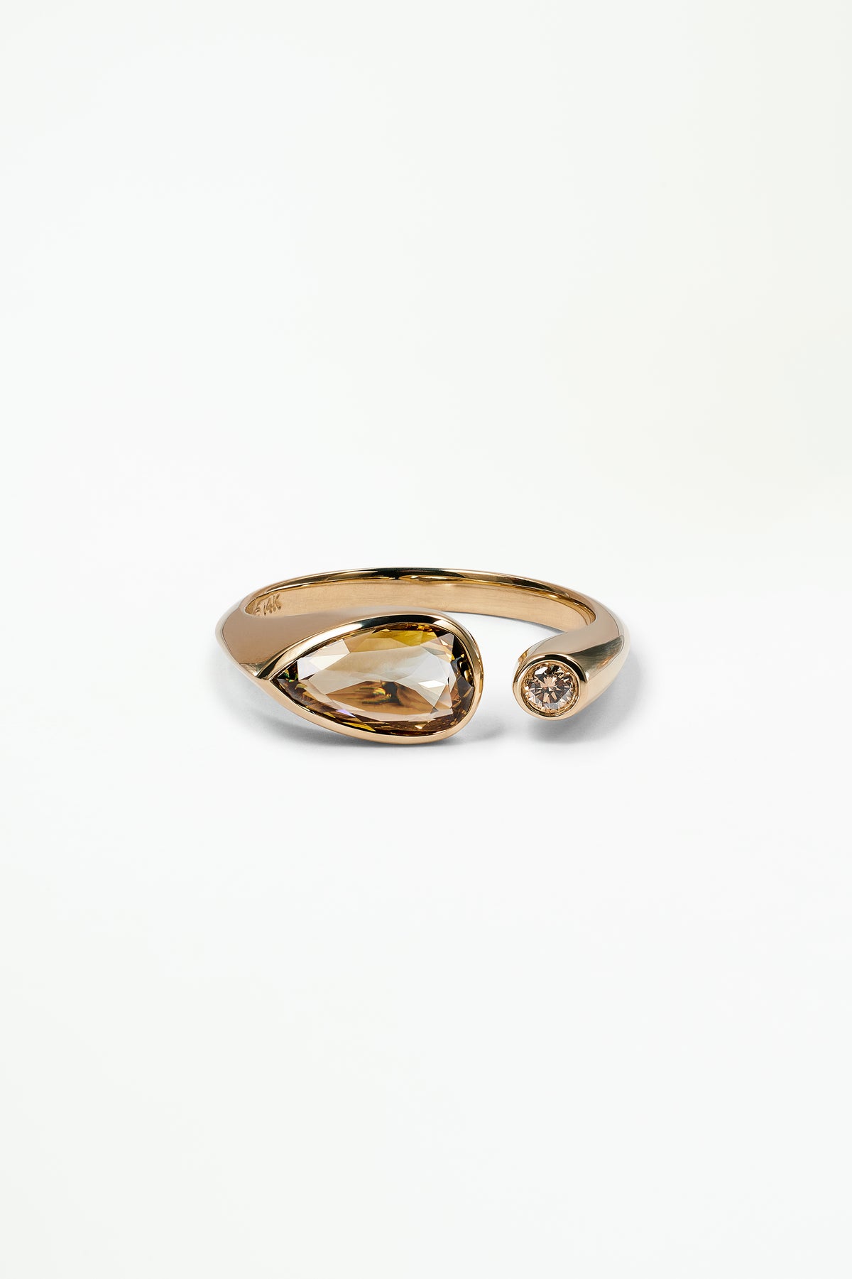 Pear and Round Cut Champagne Diamond Dyad Signet Ring No. 12