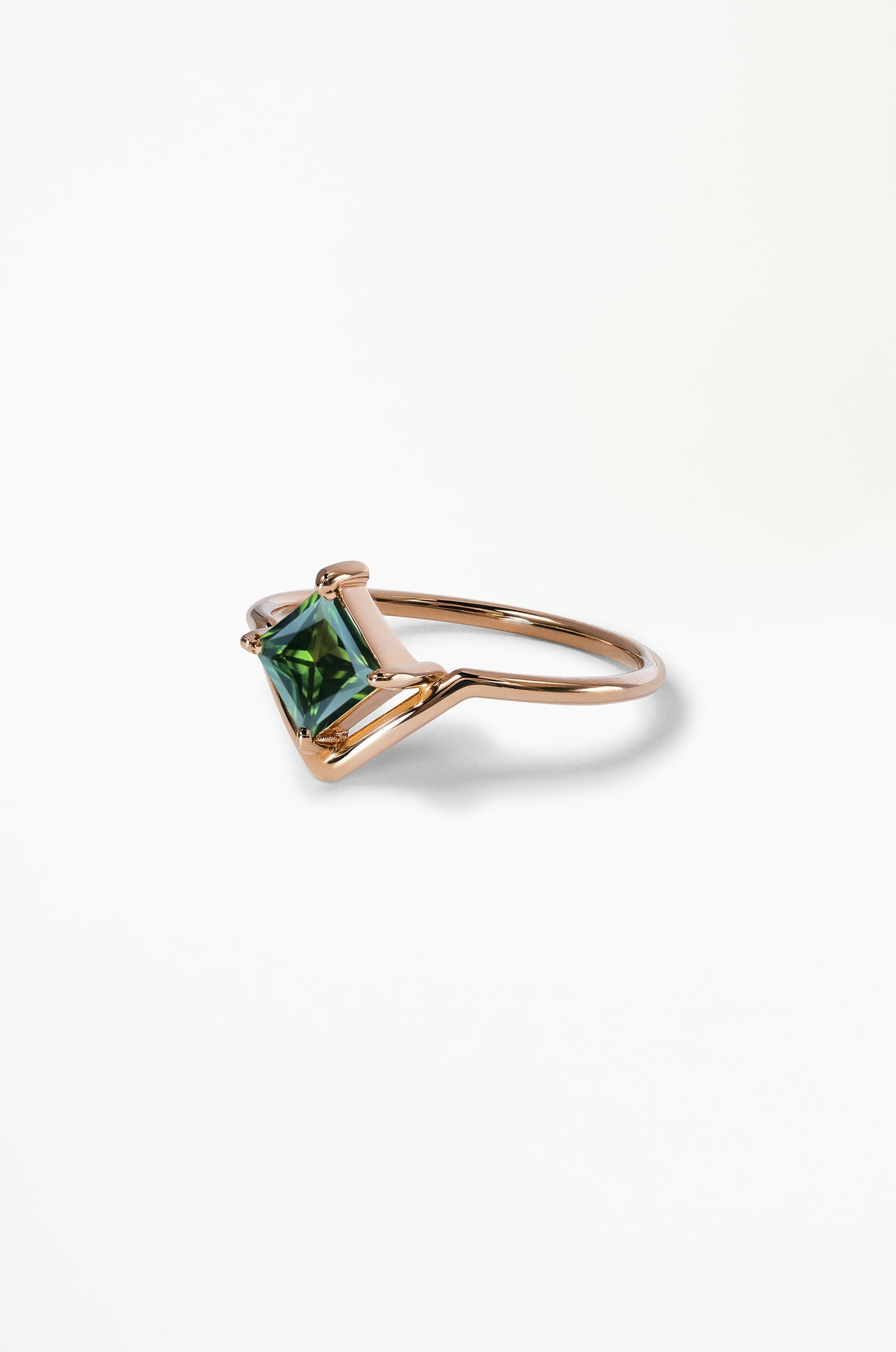 One of a Kind Princess Cut Green Sapphire Nestled Ring No. 17