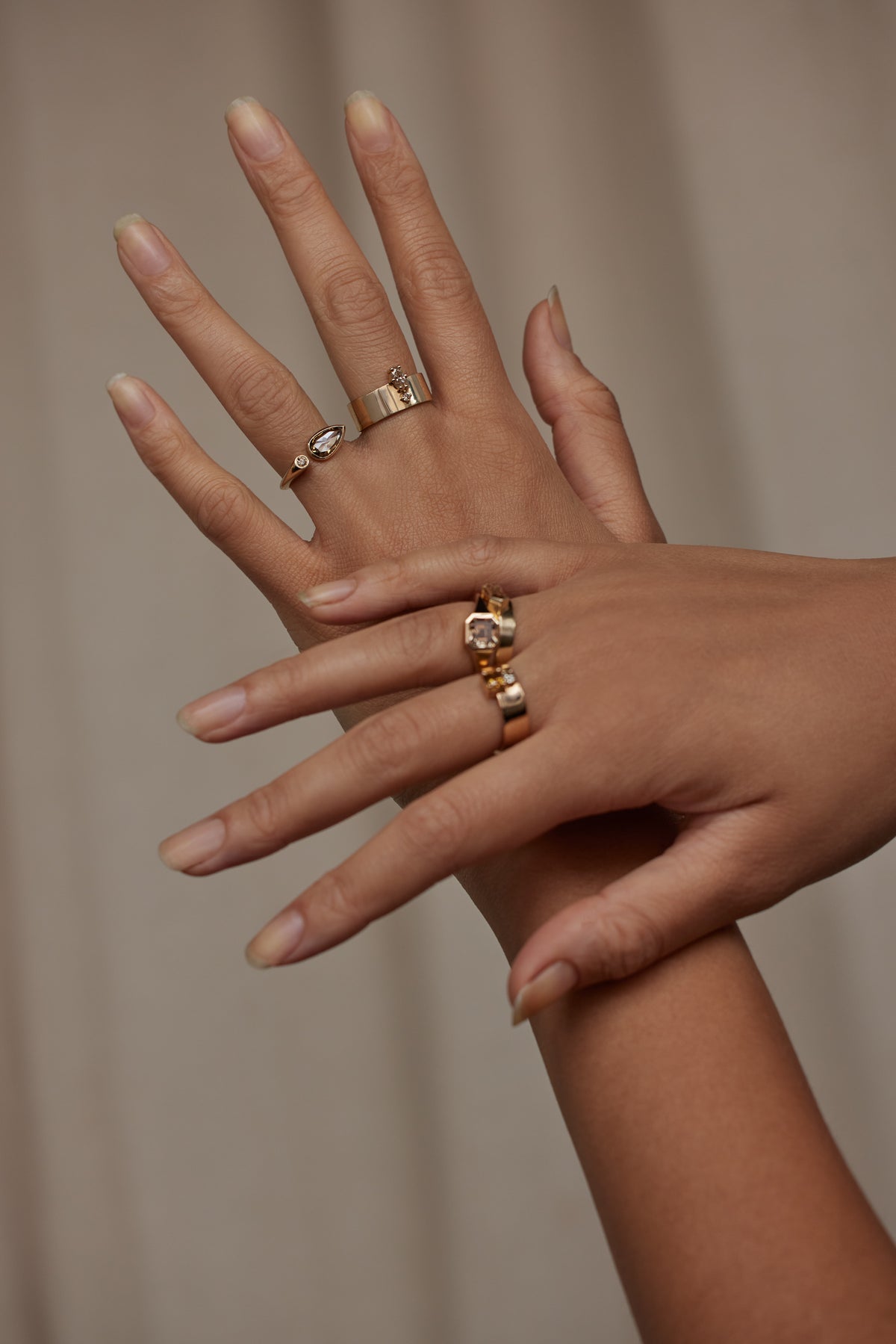 Pear and Round Cut Champagne Diamond Dyad Signet Ring No. 12