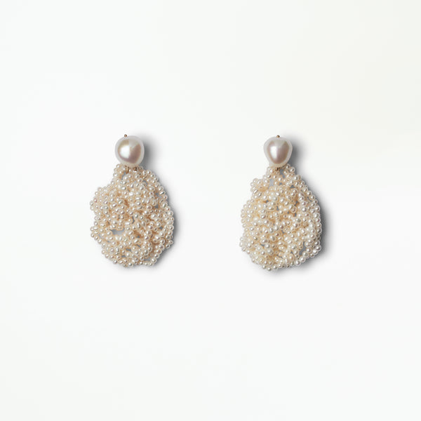 Small Crocheted Pearl Earrings - Pair