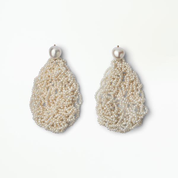 Large Crocheted Pearl Earrings - Pair
