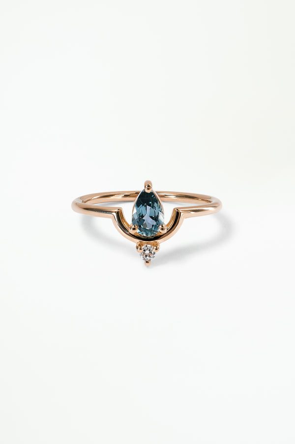 One of a Kind Pear Cut Sapphire and Diamond Nestled Ring No. 15