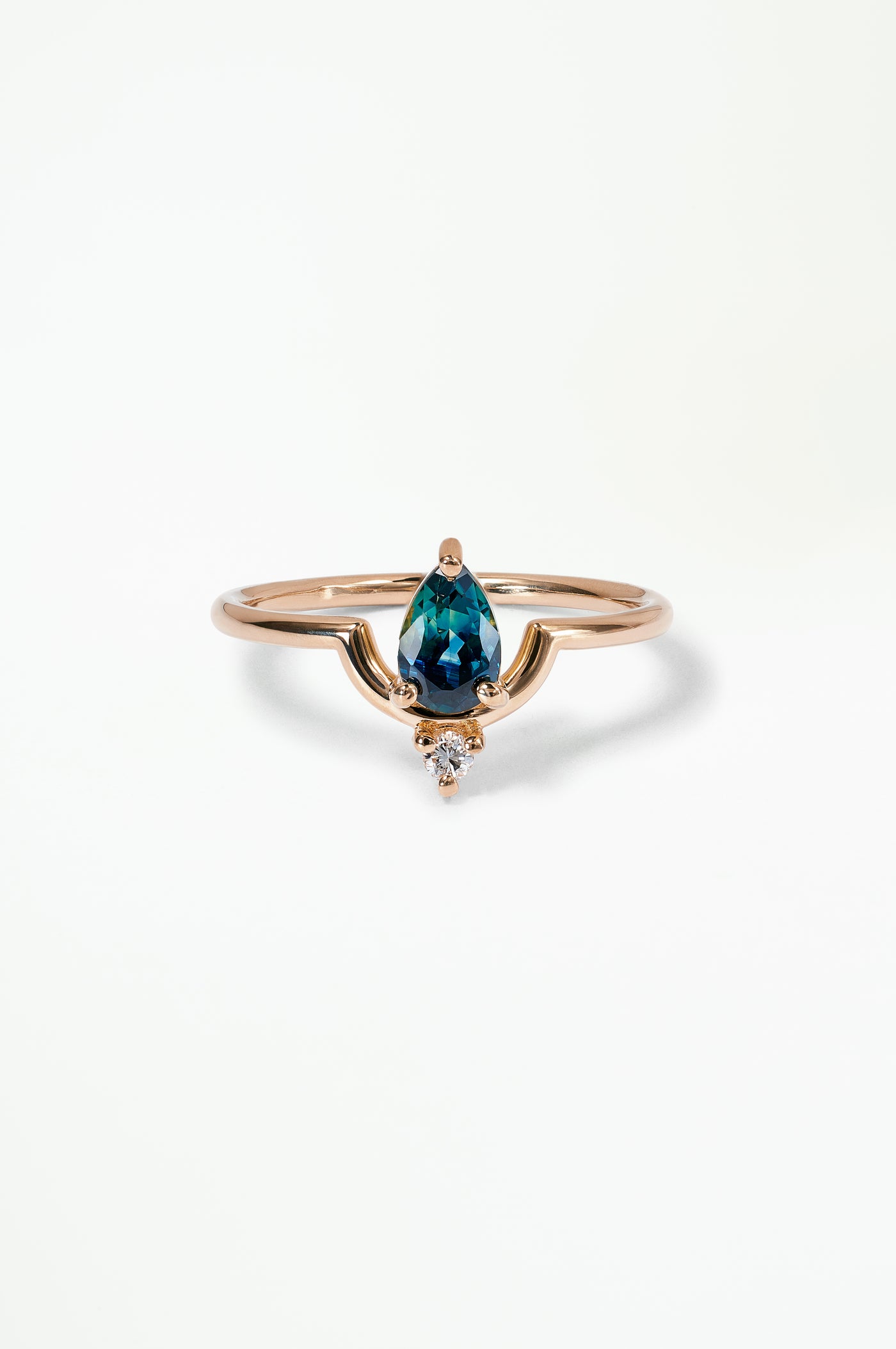 One of a Kind Pear Cut Sapphire and Diamond Nestled Ring No. 16