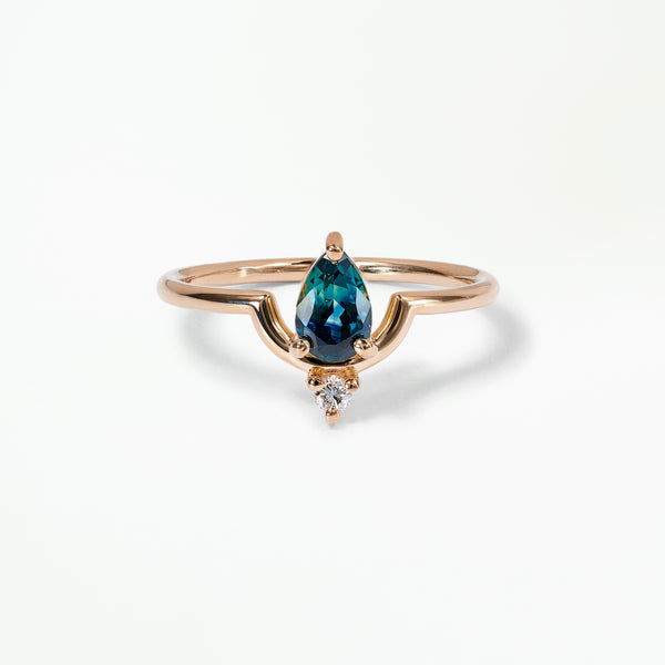 One of a Kind Pear Cut Sapphire and Diamond Nestled Ring No. 16