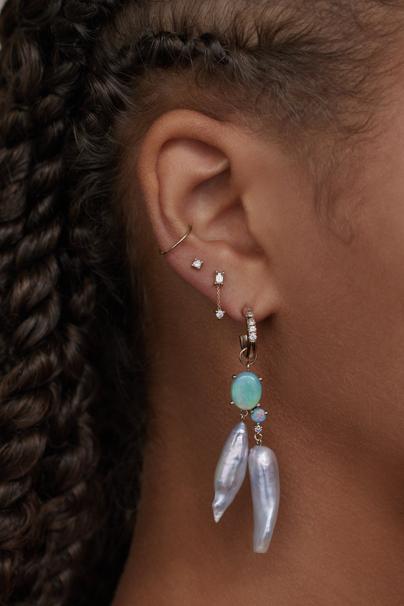 Pearl and Opal Cluster Earrings - Pair