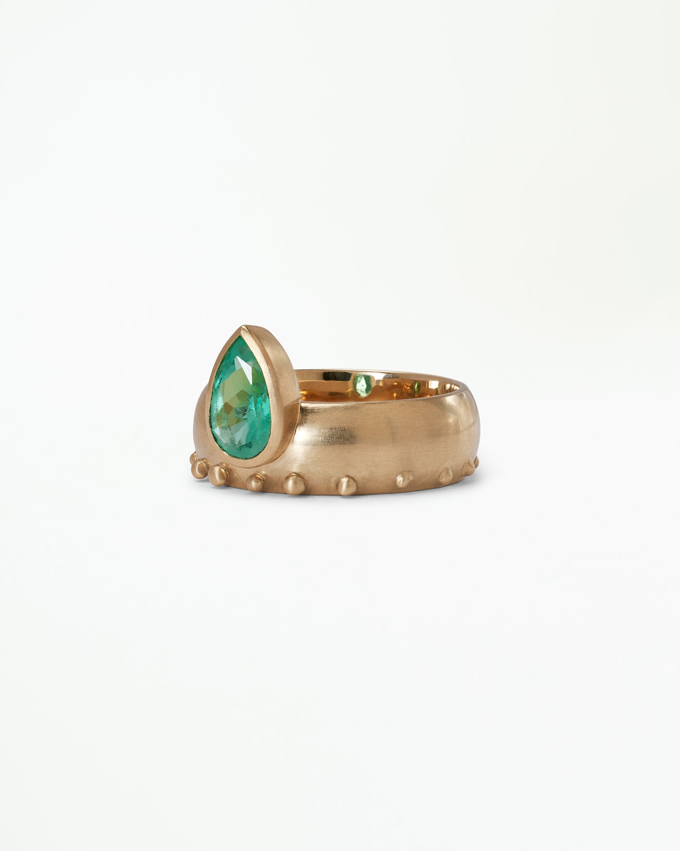 One of a Kind Pear Cut Emerald Dome Monolith Ring No. 8