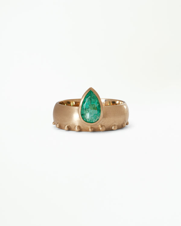 One of a Kind Pear Cut Emerald Dome Monolith Ring No. 8