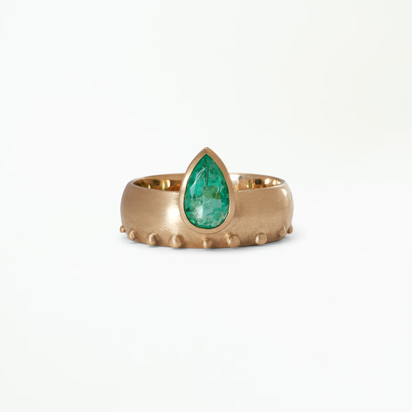 One of a Kind Pear Cut Emerald Dome Monolith Ring No. 8