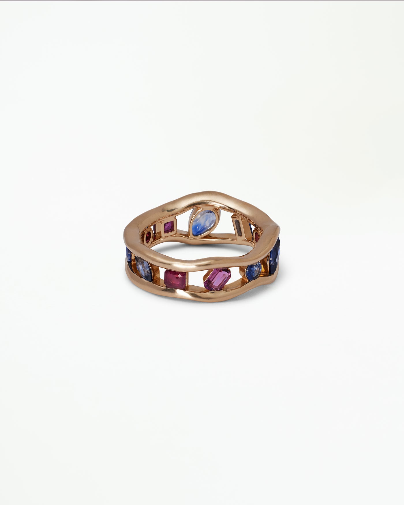 One of a Kind Sapphire and Ruby Float Ring No. 1
