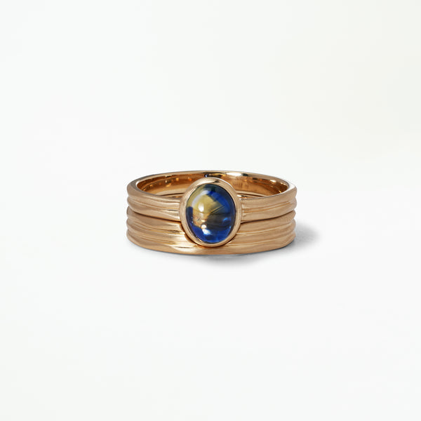 One of a Kind Oval Cabochon Sapphire Ridge Set Ring No. 9