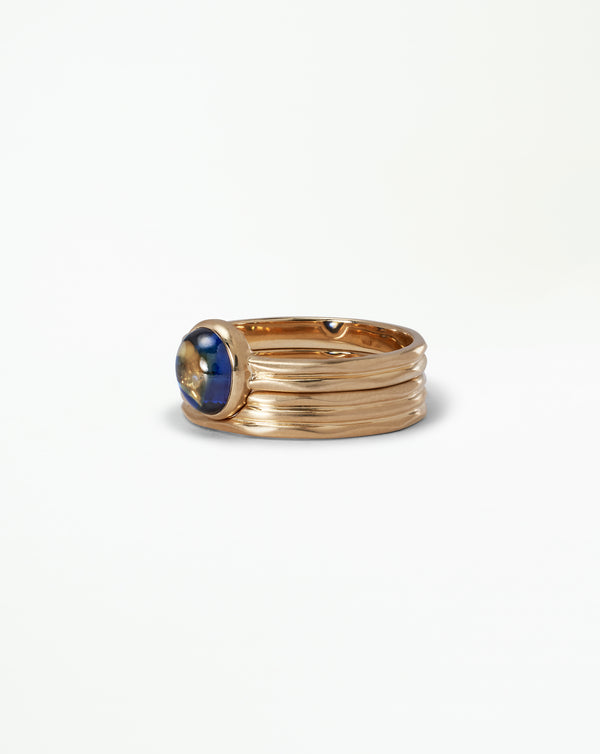 One of a Kind Oval Cabochon Sapphire Ridge Set Ring No. 9