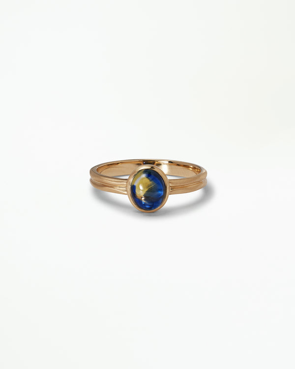 One of a Kind Oval Cabochon Sapphire Ridge Set Ring No. 9