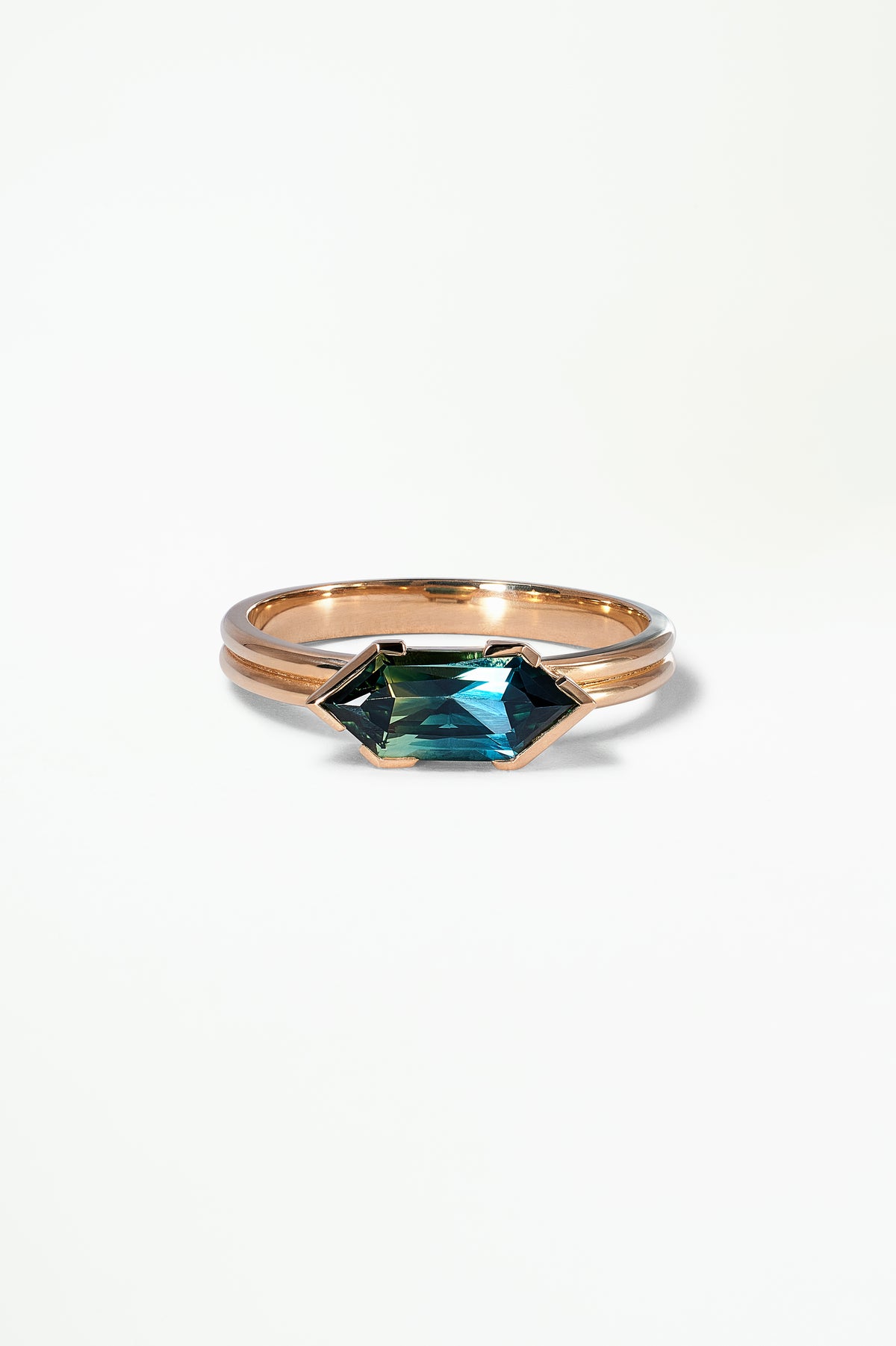 Hexagon Cut Sapphire Ridge Solitaire Ring
