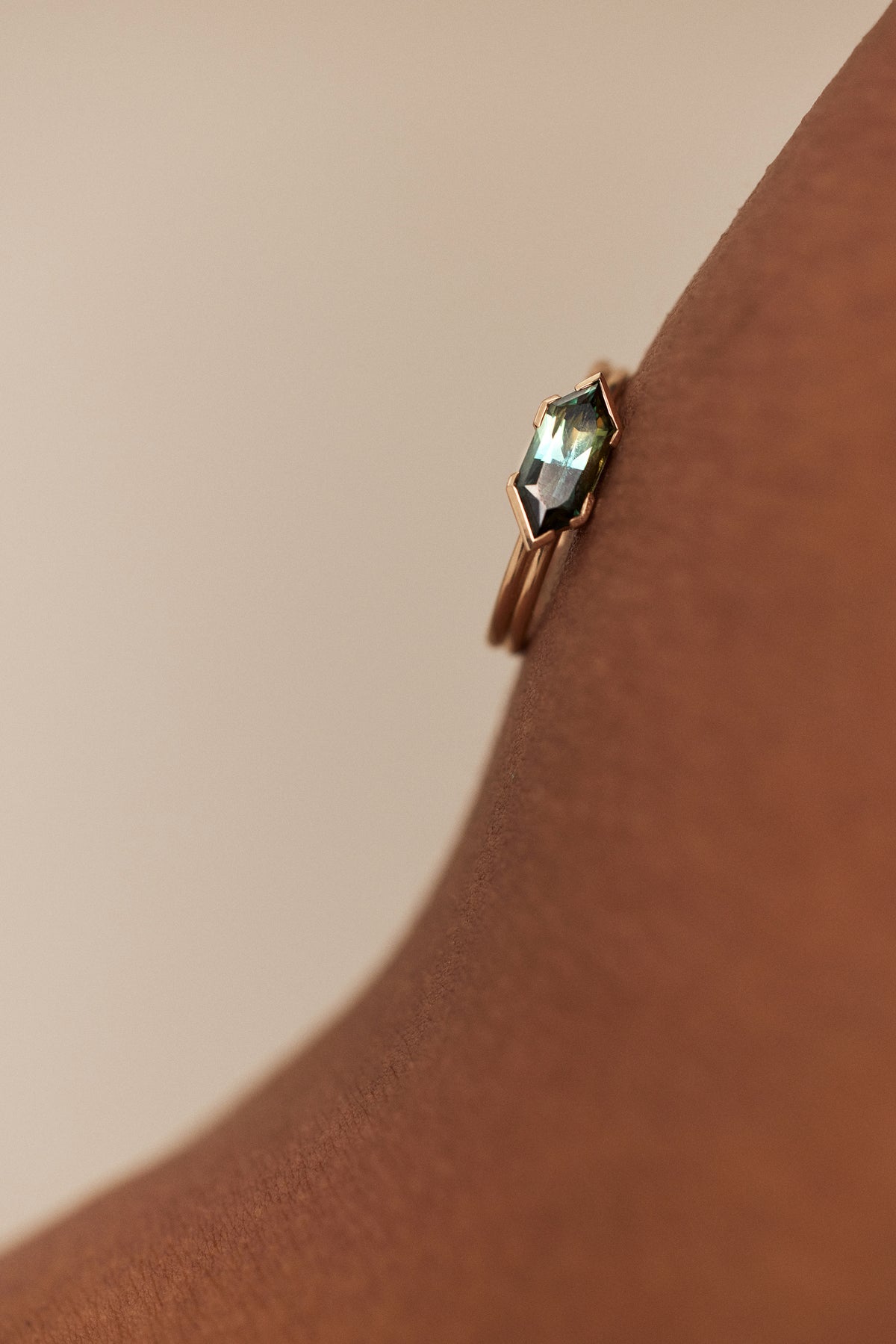 Hexagon Cut Sapphire Ridge Solitaire Ring