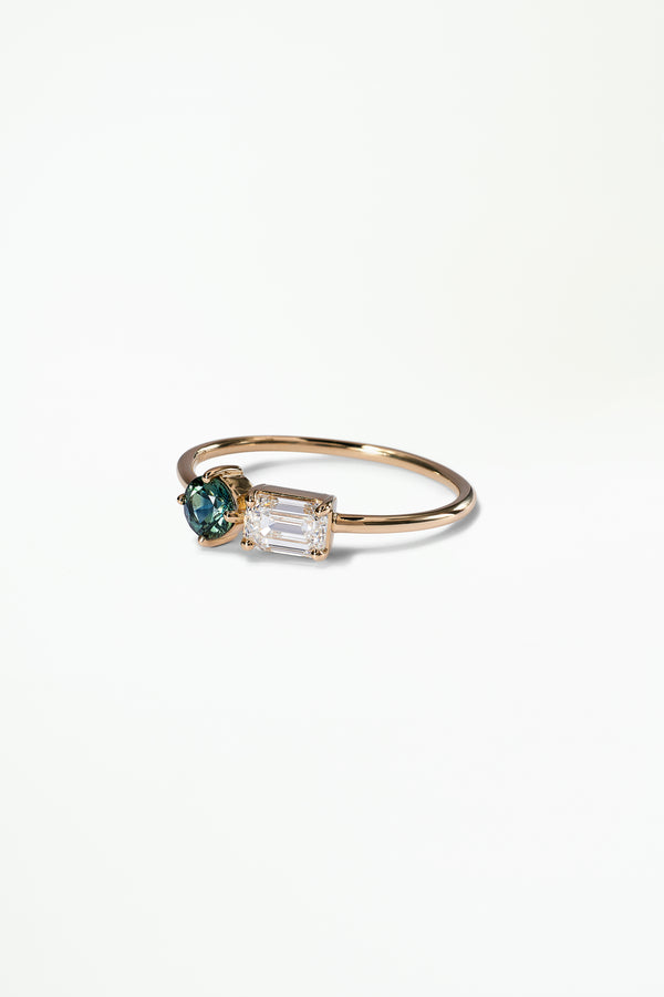 Emerald Cut Diamond and Sapphire Mosaic Ring No. 44