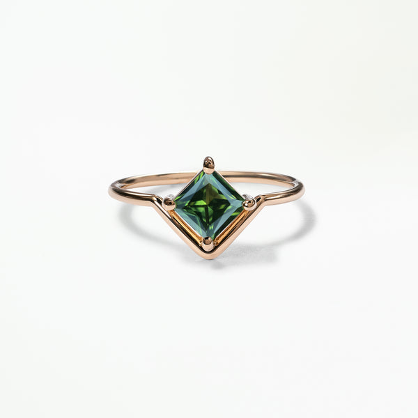One of a Kind Princess Cut Green Sapphire Nestled Ring No. 17
