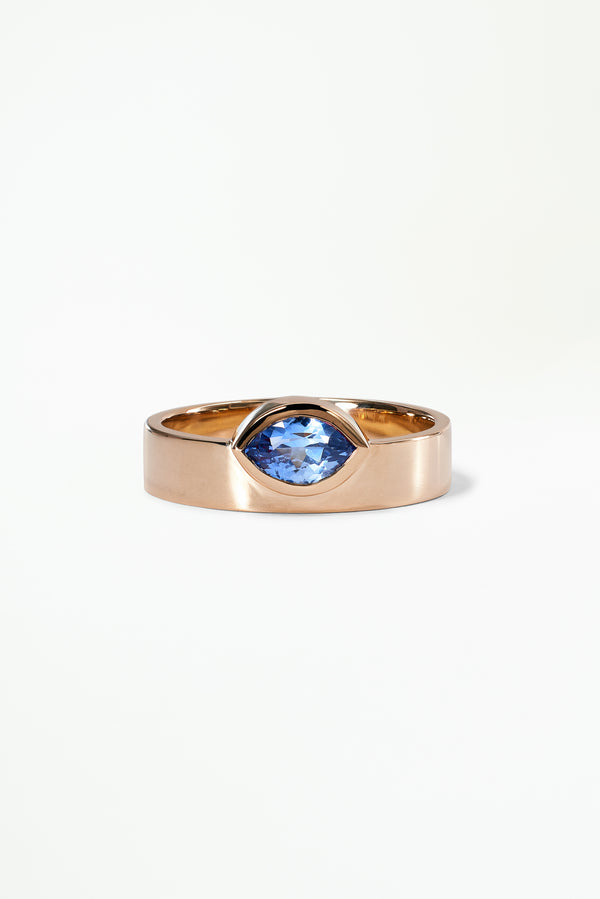 One of a Kind Marquise Cut Blue Sapphire Monolith Ring No. 13