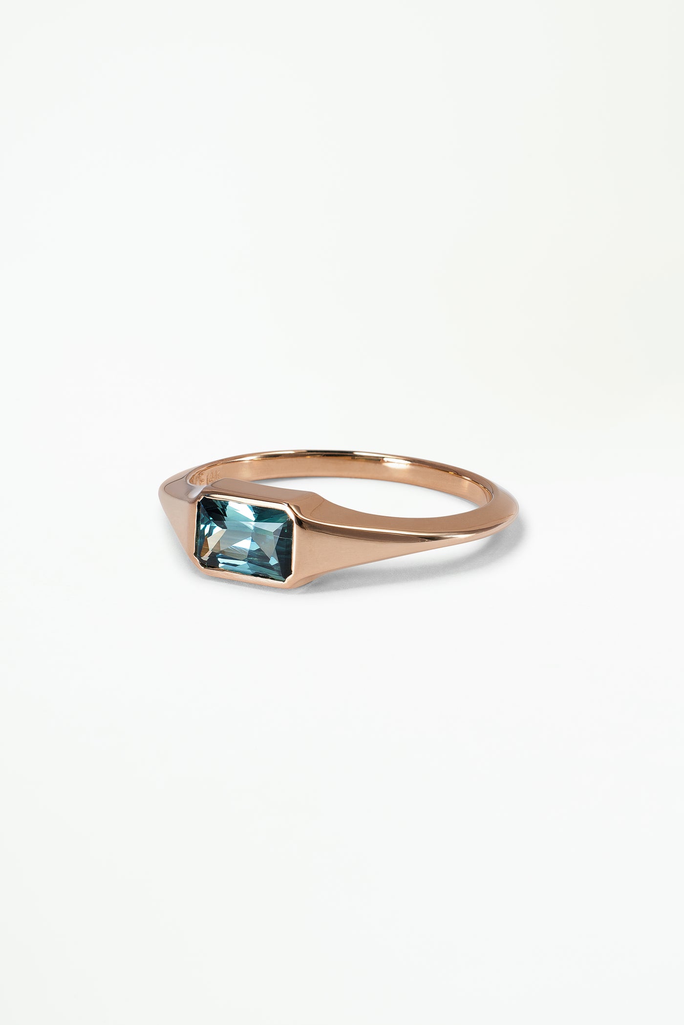 One of a Kind Radiant Cut Teal Sapphire Signet Ring No. 60