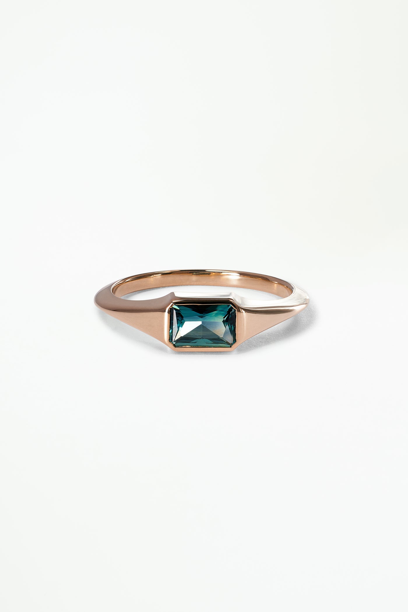 One of a Kind Radiant Cut Teal Sapphire Signet Ring No. 60