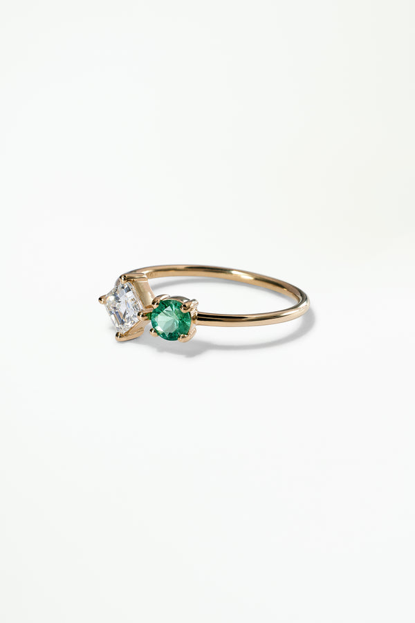 One of a Kind Diamond and Emerald Mosaic Ring No. 46