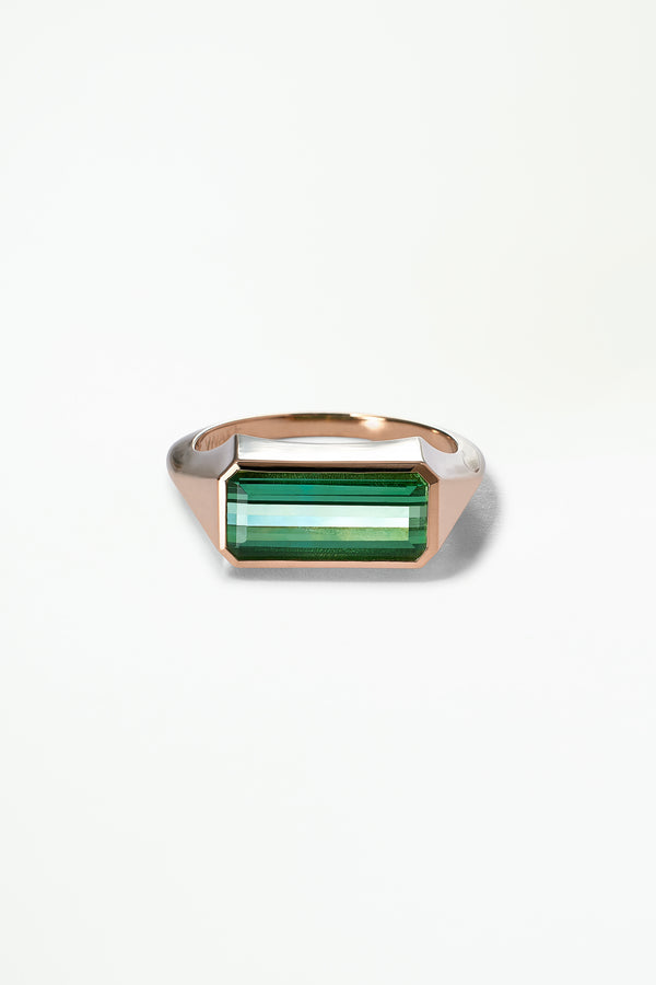 One of a Kind Emerald Cut Green Tourmaline Signet Ring No. 46