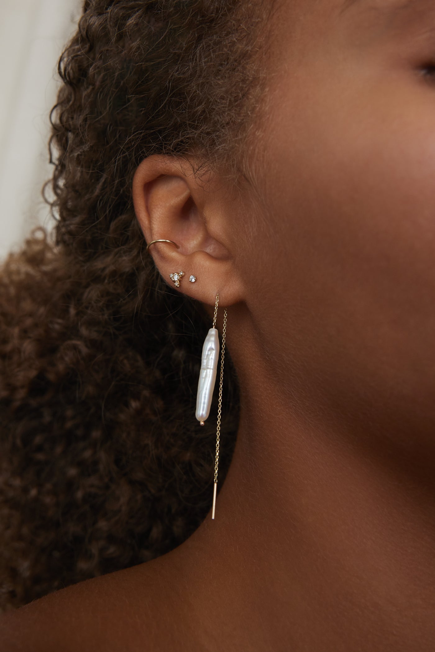 Stem Pearl Threader Earring - Single