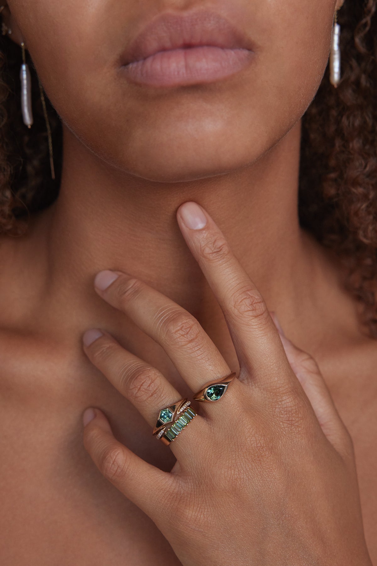 Hexagon Cut Green Sapphire Signet Ring No. 17