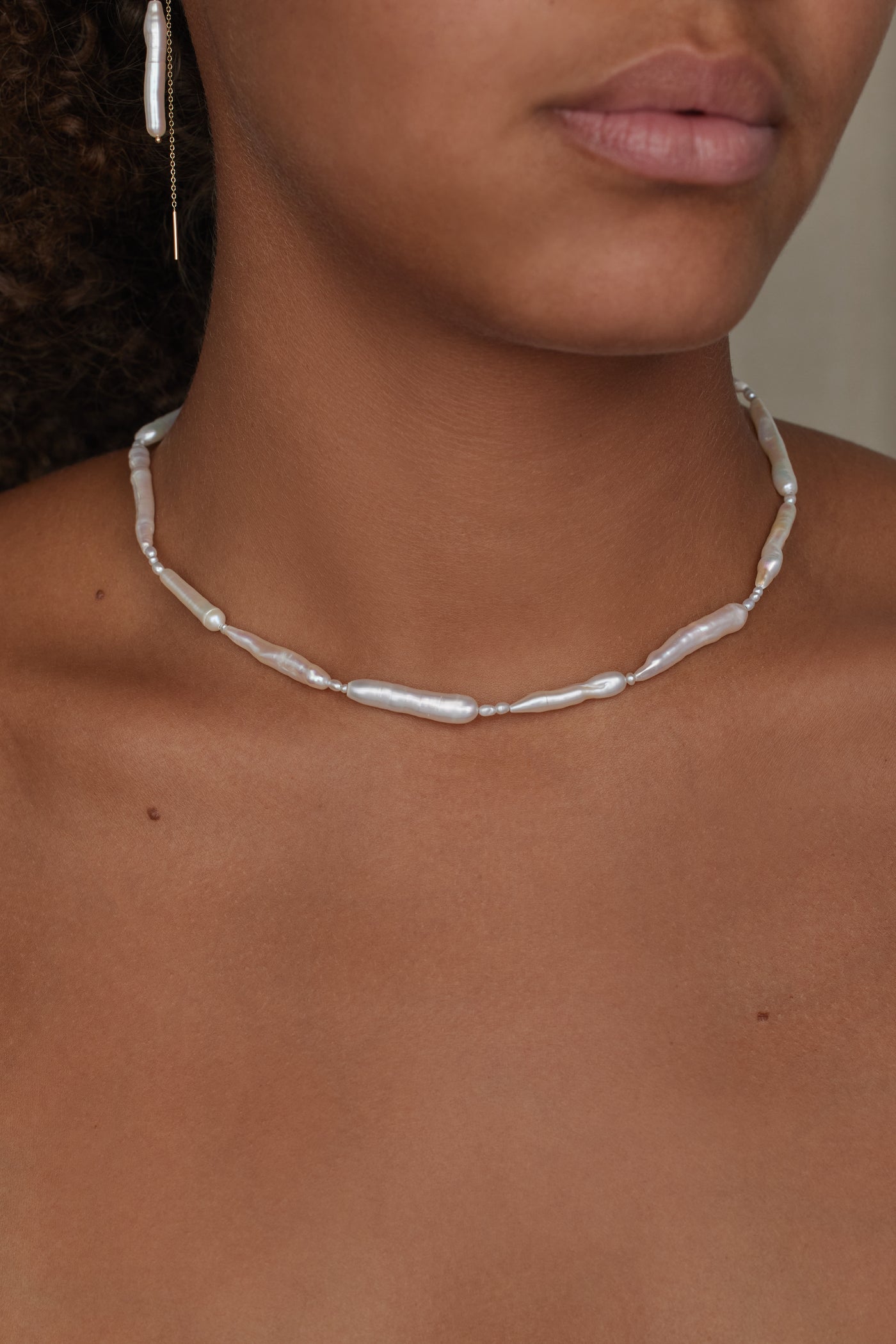 Stem Pearl Patchwork Necklace