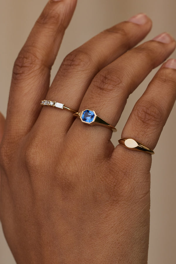 One of a Kind Asscher Cut Sapphire Signet Ring No. 42