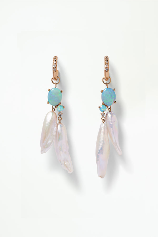 Pearl and Opal Cluster Earrings - Pair