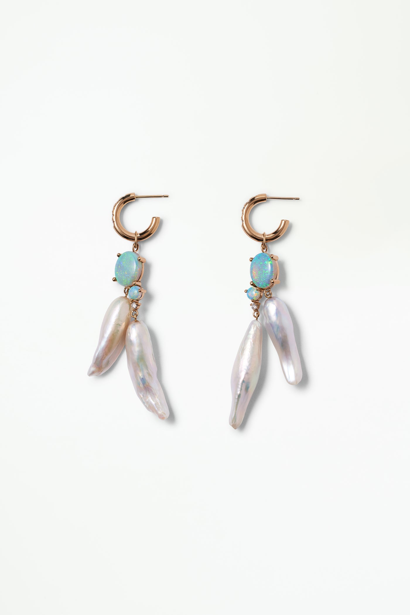 Pearl and Opal Cluster Earrings - Pair