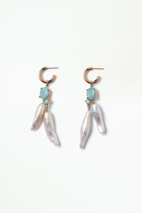 Pearl and Opal Cluster Earrings - Pair
