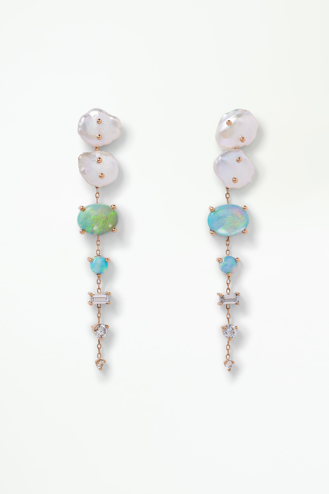 Pearl and Opal Linear Cloud Earrings - Pair