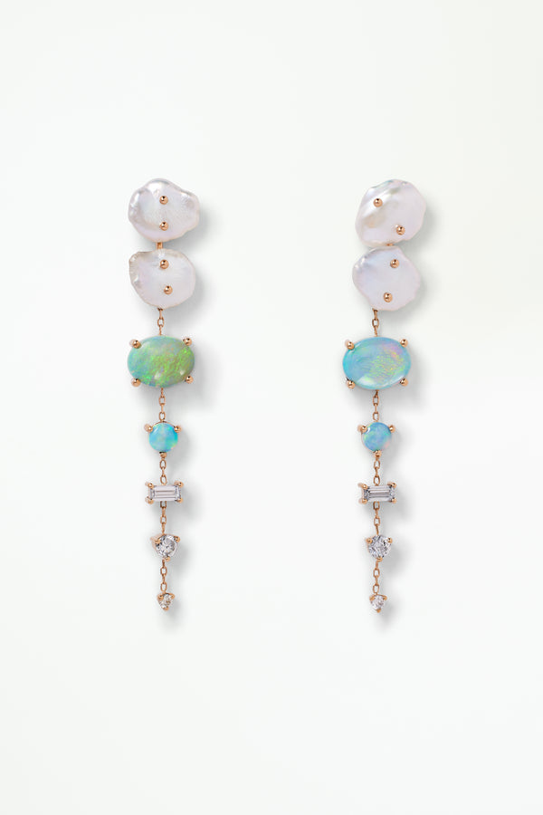 Pearl and Opal Linear Cloud Earrings - Pair