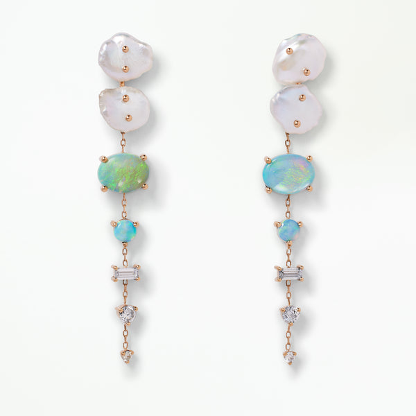 Pearl and Opal Linear Cloud Earrings - Pair