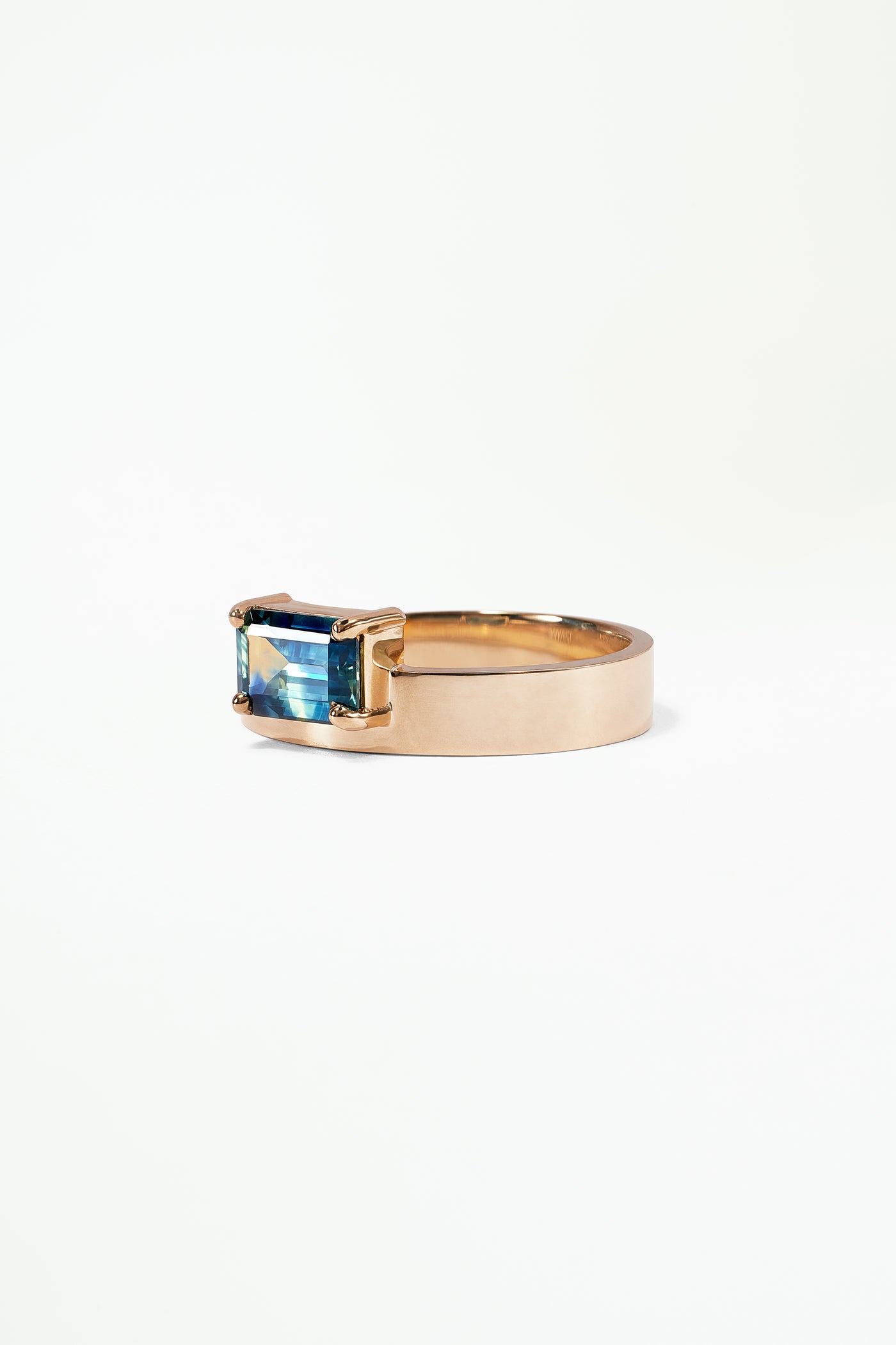 Large Horizontal Emerald Cut Sapphire Monolith Ring