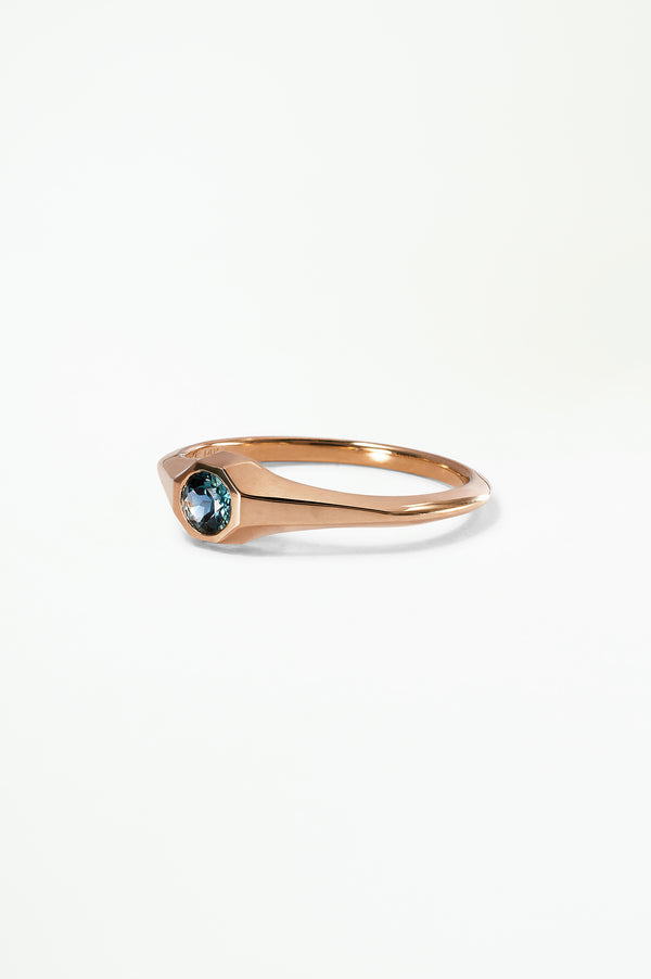 Small Round Brilliant Cut Sapphire Signet Ring