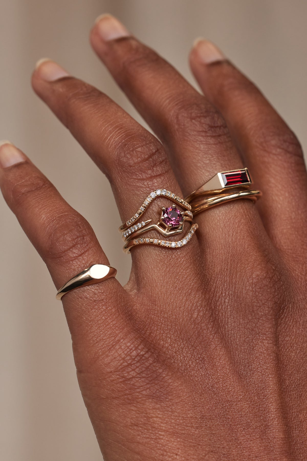 Hexagon Cut Garnet Nestled Ring No. 7